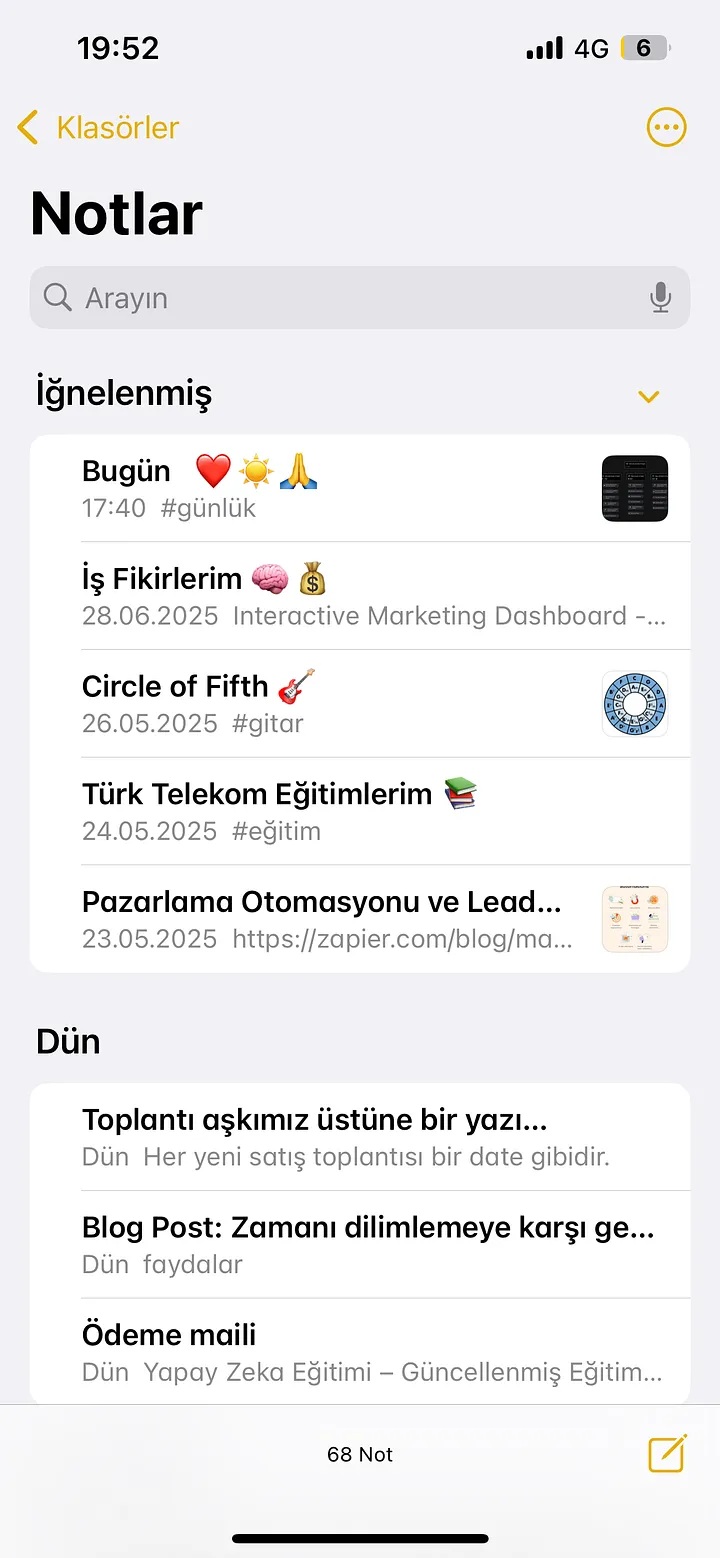 Evernote'tan Apple Notes'a taşınıyorum yavaş yavaş